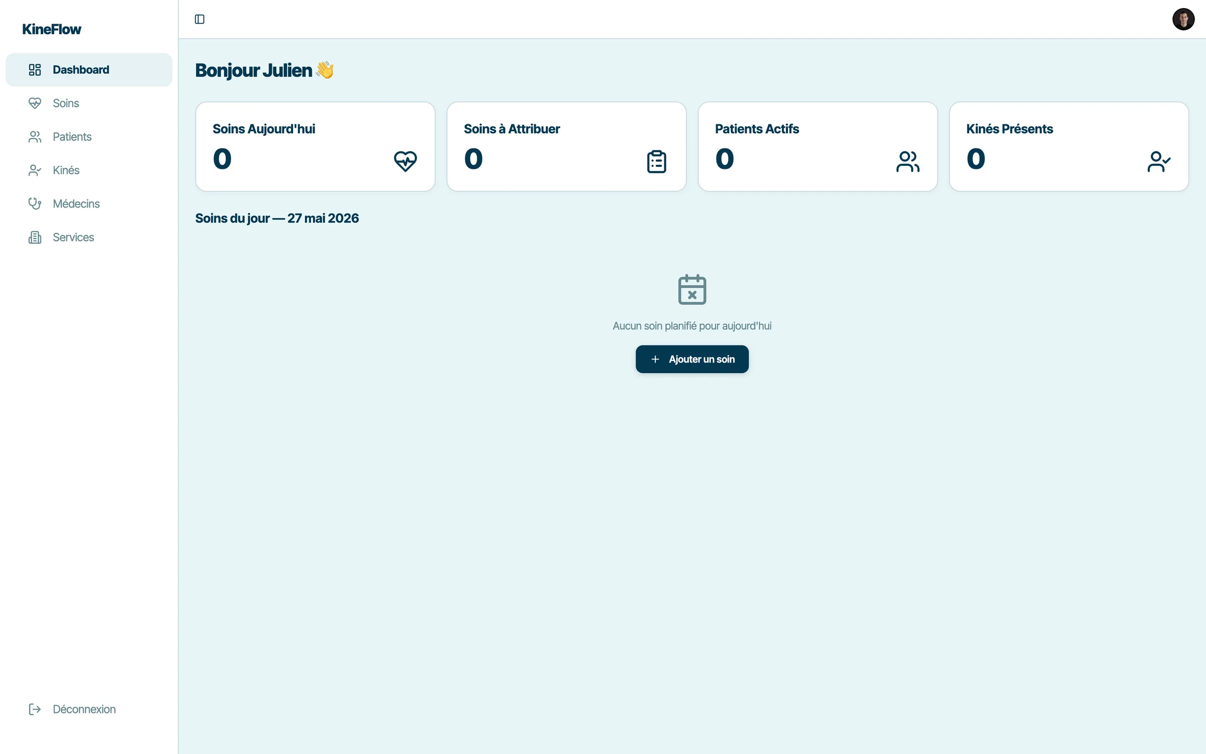 Le tableau de bord de KineFlow