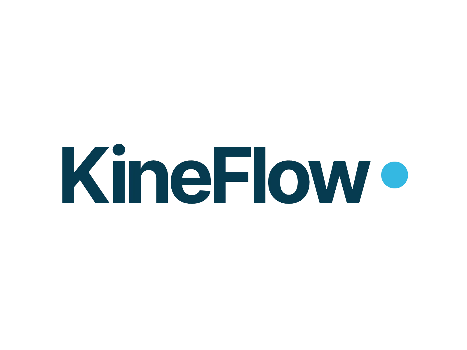 Le logo KineFlow : le nom en Inter Tight bleu profond, ponctué d'un point cyan